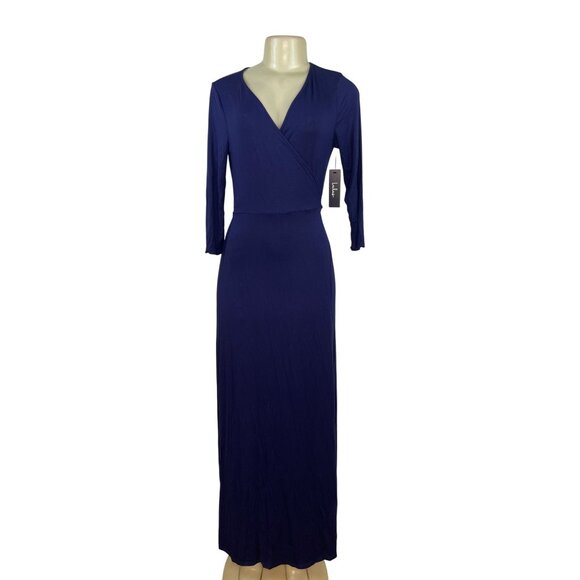 Lulus Womens Navy Wrap Maxi Dress With Tie Waist & V-Neckline Size L - New - Picture 1 of 10